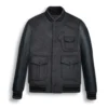 Black Wool Varsity Bomber Leather Jacket