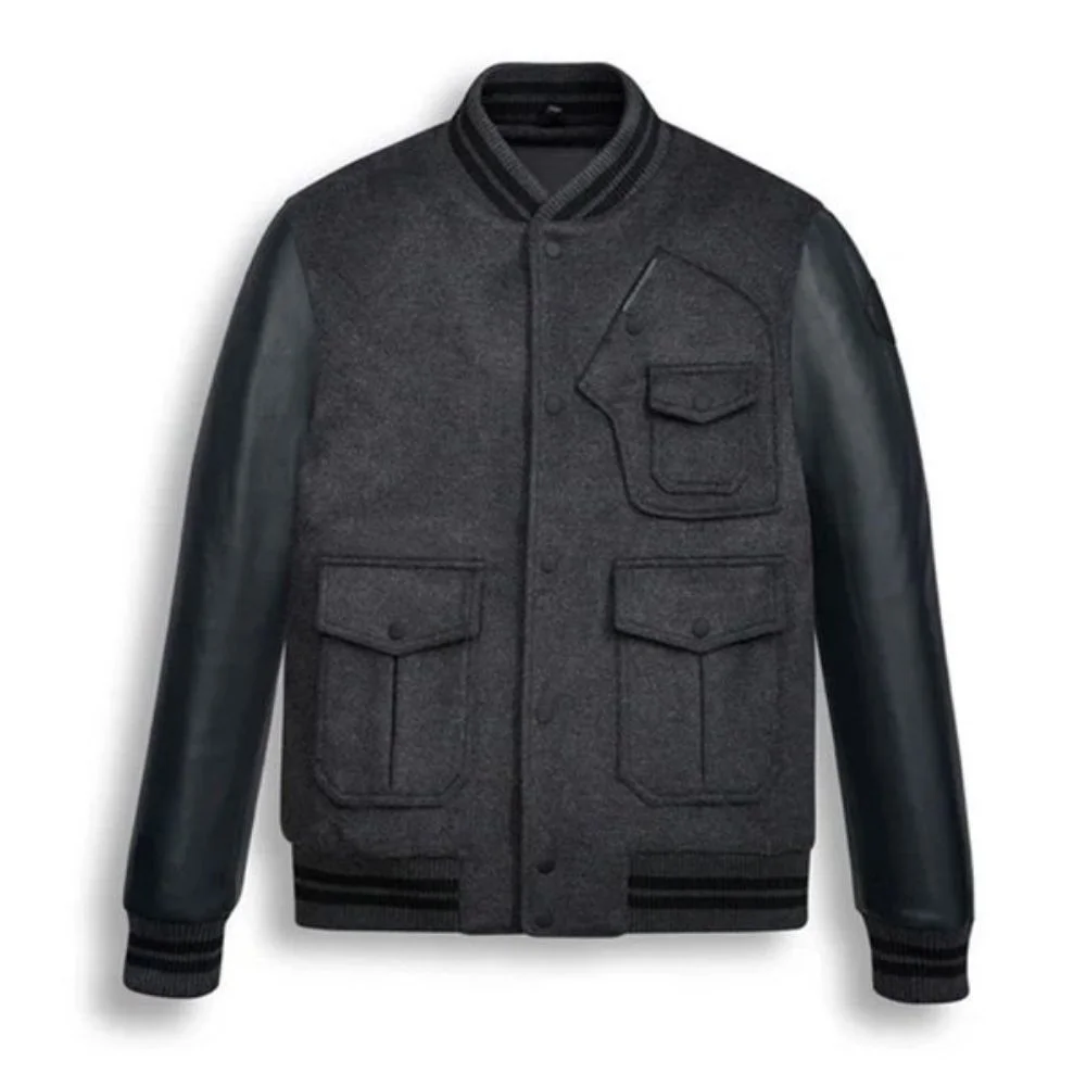 Black Wool Varsity Bomber Leather Jacket Black Wool Varsity Bomber Leather Jacket