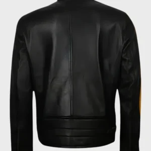 Men’s Biker Yellow Star Black Leather Jacket