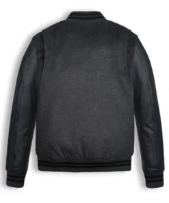 Black Wool Varsity Bomber Leather Jacket
