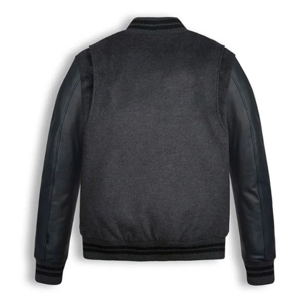 Black Wool Varsity Bomber Leather Jacket Black Wool Varsity Bomber Leather Jacket