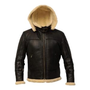 B3 Black Bomber Shearling Leather Jacket
