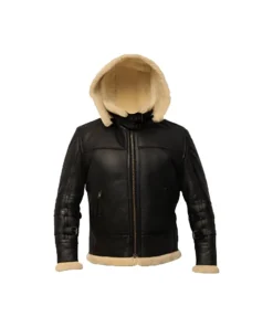 B3 Black Bomber Shearling Leather Jacket
