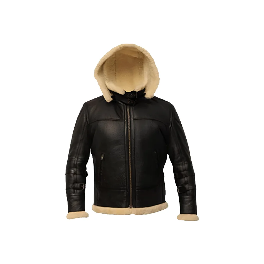 B3 Black Bomber Shearling Leather Jacket B3 Black Bomber Shearling Leather Jacket