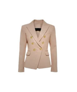 Beige Lapel Leather Blazer