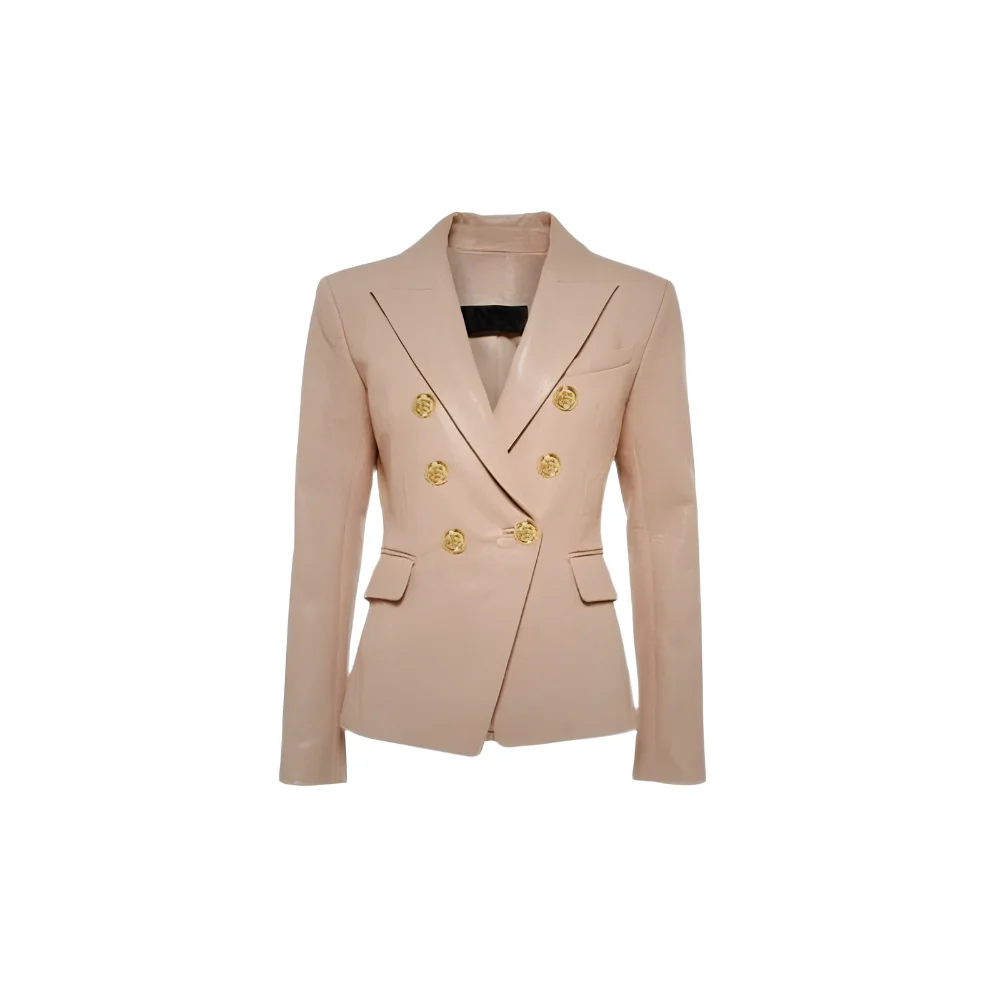 Beige Lapel Leather Blazer Beige Lapel Leather Blazer
