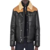 Black Bomber Shearling Leather Jacket front