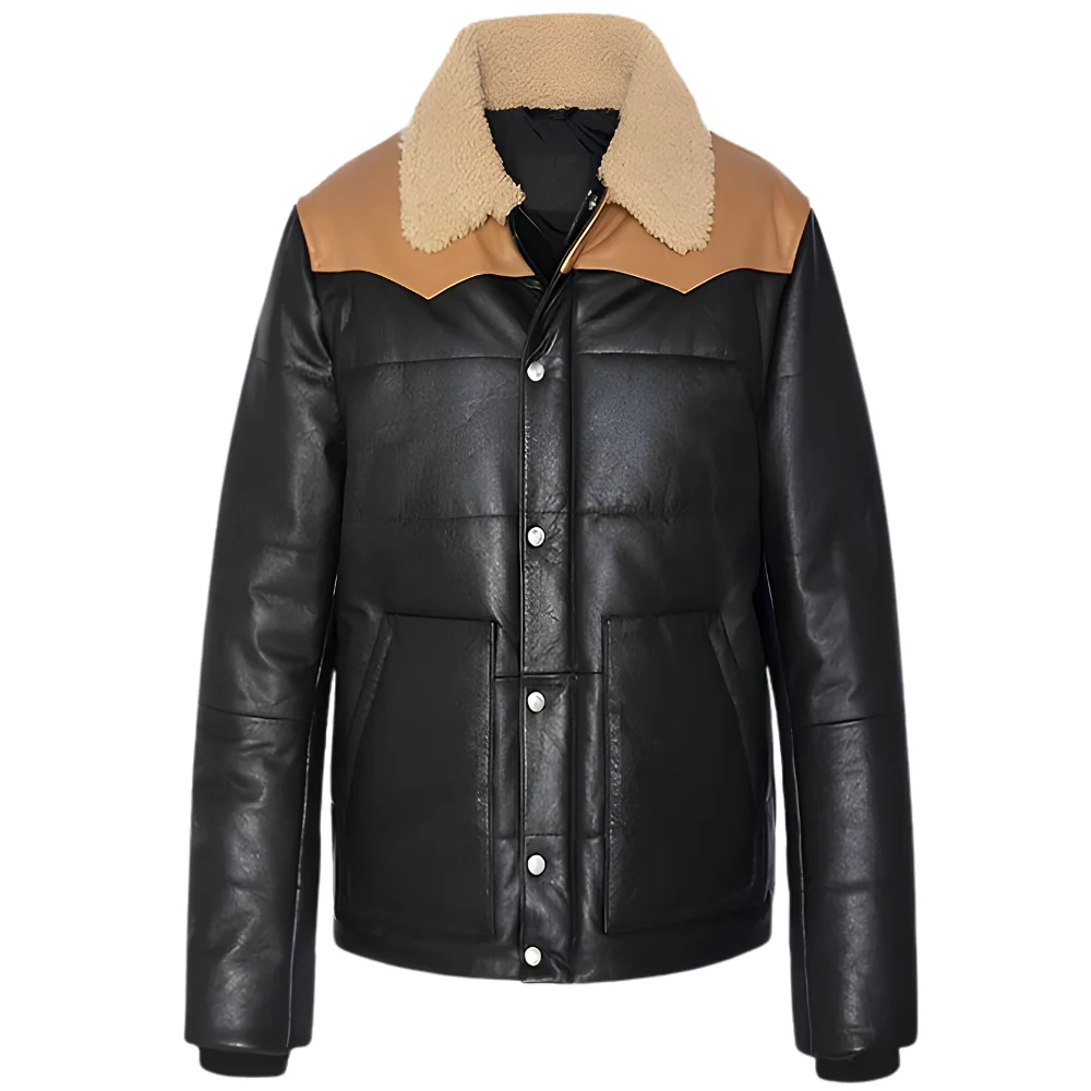Black Bomber Shearling Leather Jacket Black Bomber Shearling Leather Jacket