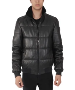 Black Leather Puffer Jacket