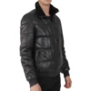 Black Leather Puffer Jacket side