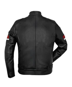 Black Leather Red and White Striped Cafe Racer Jacket back