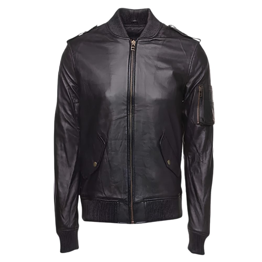 Black MA-1 Bomber Leather Jacket