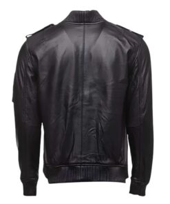 Black MA-1 Bomber Leather Jacket back