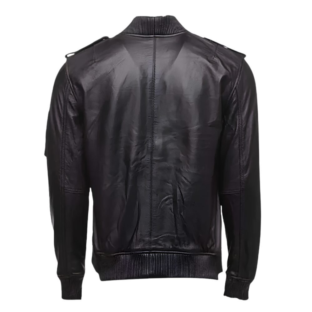 Black MA-1 Bomber Leather Jacket back