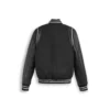 Black Varsity Bomber Leather Jacket With Stripes back