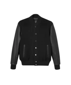 Black Varsity Leather Bomber Jacket