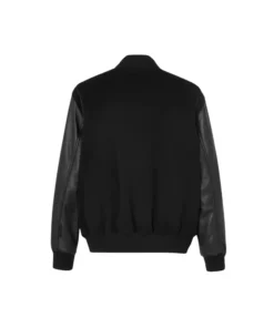 Black Varsity Leather Bomber Jacket back