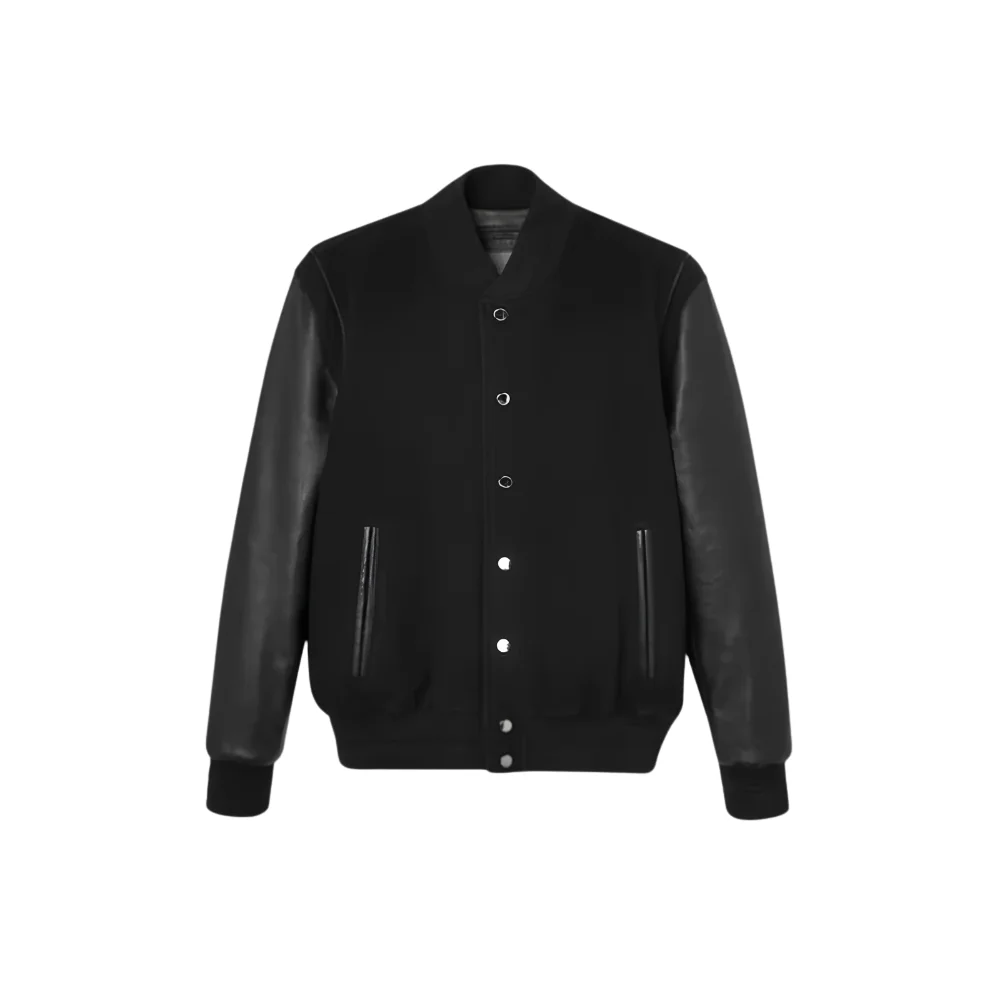 Black Varsity Leather Bomber Jacket Black Varsity Leather Bomber Jacket