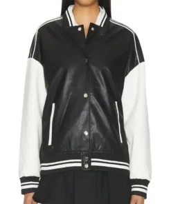 Black and White Leather Varsity Jacket back
