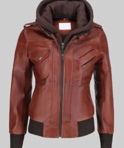 Brown Bomber Jacket with Removable Hoodie