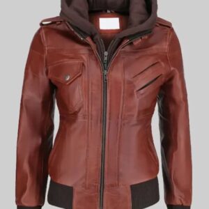 Brown Bomber Jacket with Removable Hoodie