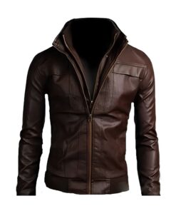 Brown Bomber PU Leather Jacket