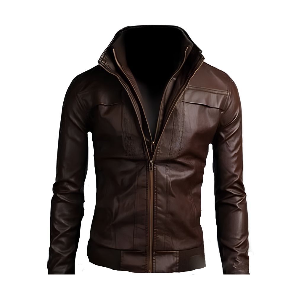 Brown Bomber PU Leather Jacket