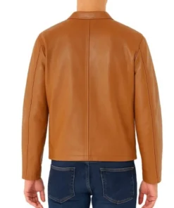 Brown Classic Collar Leather Jacket back