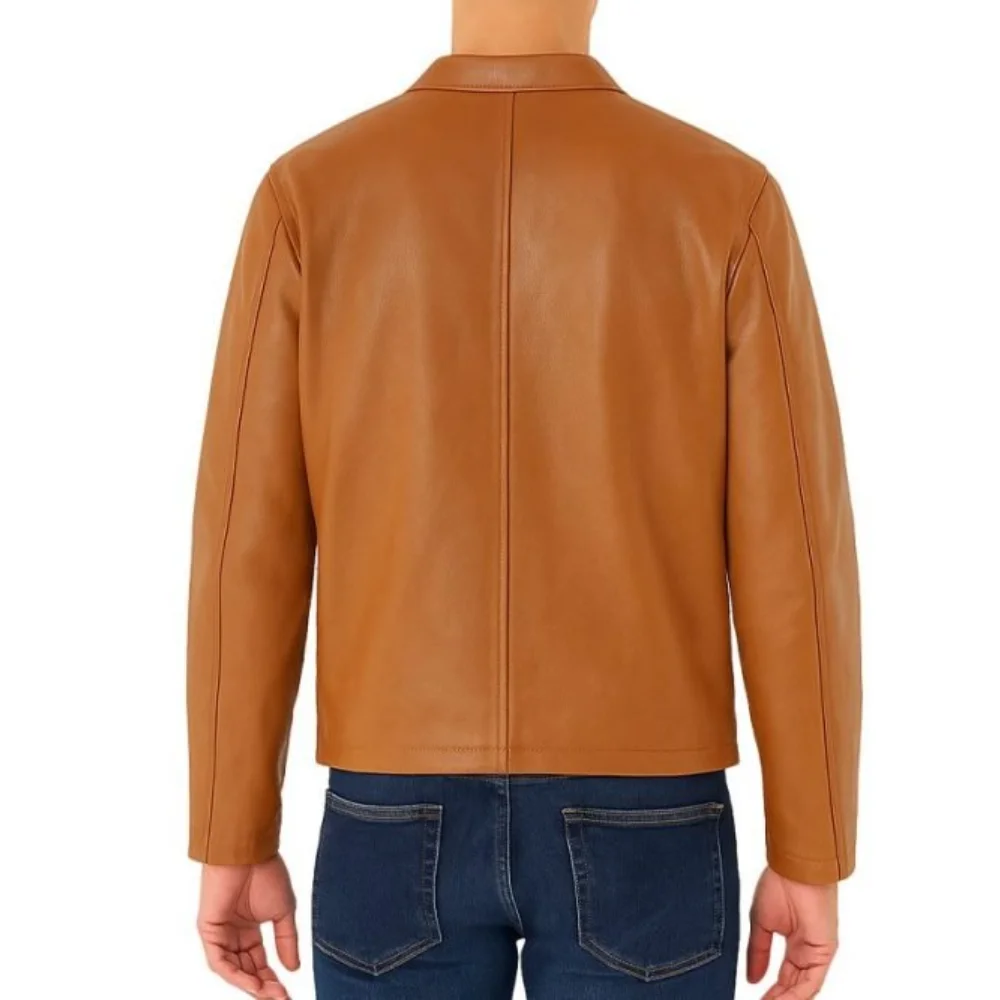 Brown Classic Collar Leather Jacket back Brown Classic Collar Leather Jacket back