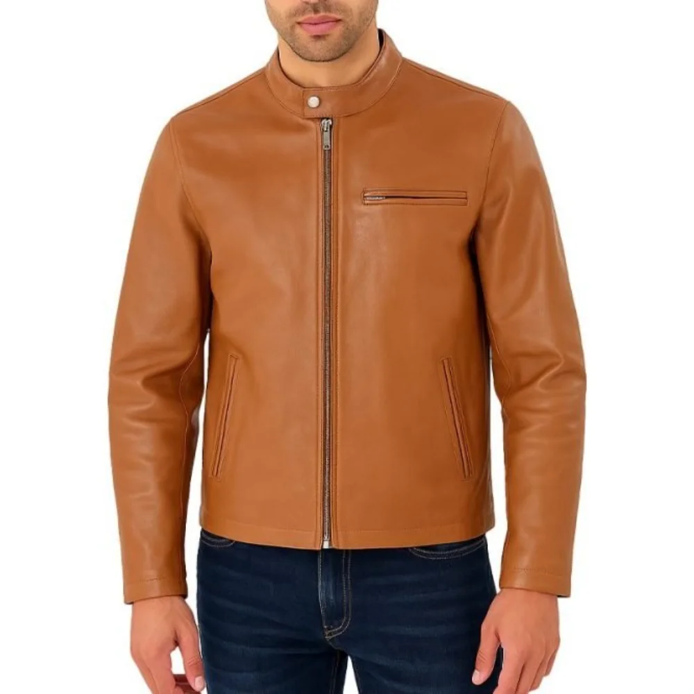 Brown Classic Collar Leather Jacket Brown Classic Collar Leather Jacket