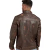 Brown Distressed Cafe Racer Leather Jacket back