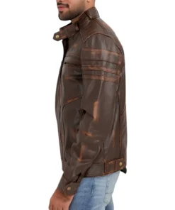 Brown Distressed Cafe Racer Leather Jacket side