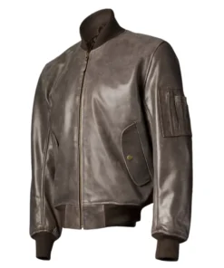 Brown Distressed Leather MA-1 Bomber Jacket