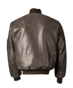 Brown Distressed Leather MA-1 Bomber Jacket Back
