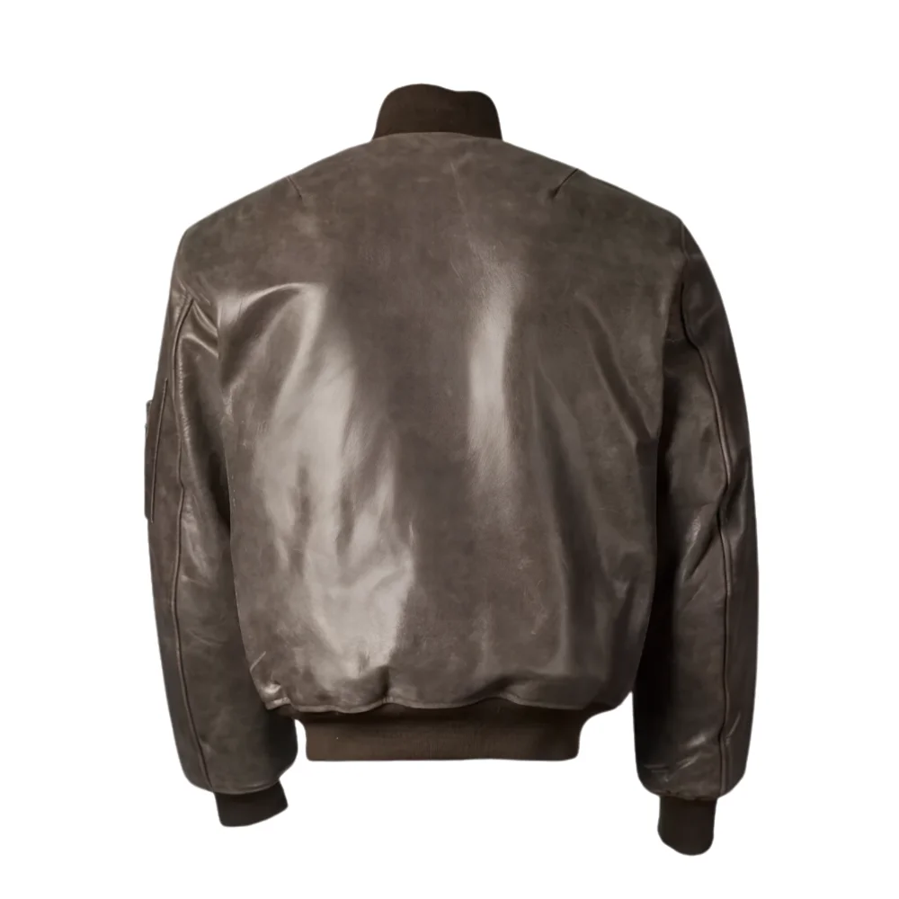 Brown Distressed Leather MA-1 Bomber Jacket Back