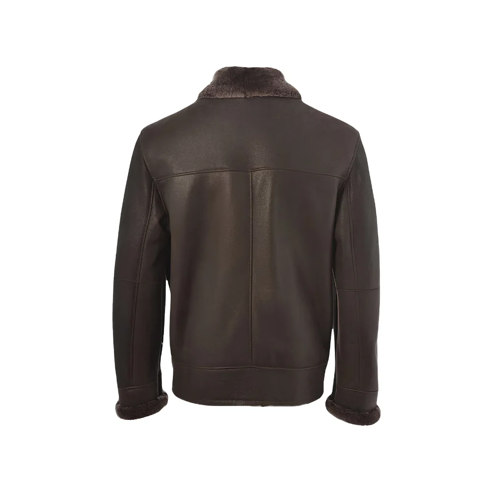 Brown Pilot Shearling Bomber Leather Jacket back Brown Pilot Shearling Bomber Leather Jacket back
