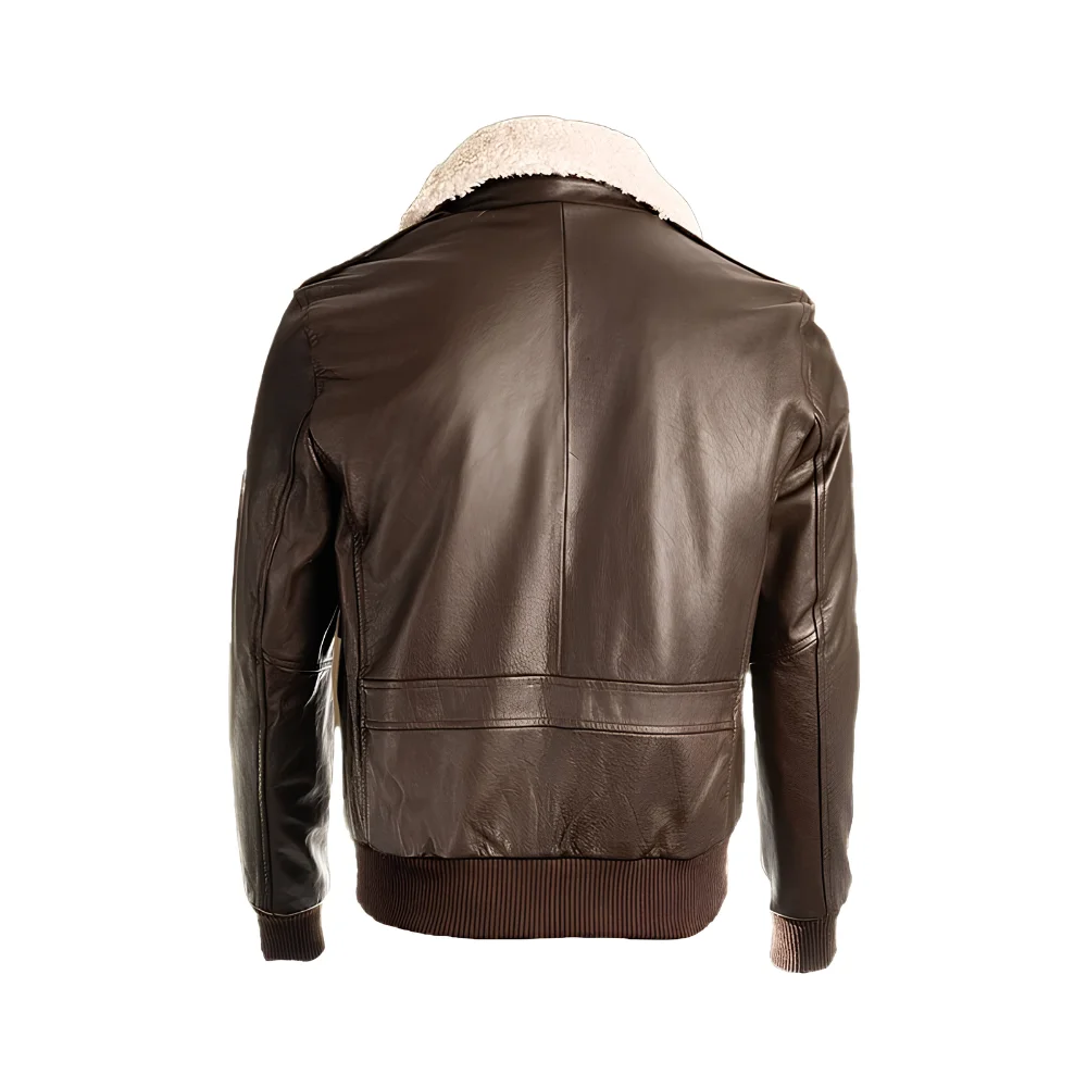 Brown Shearling Bomber Leather Jacket back