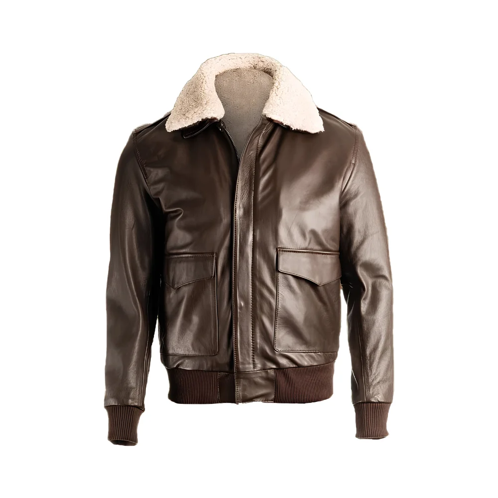 Brown Shearling Bomber Leather Jacket