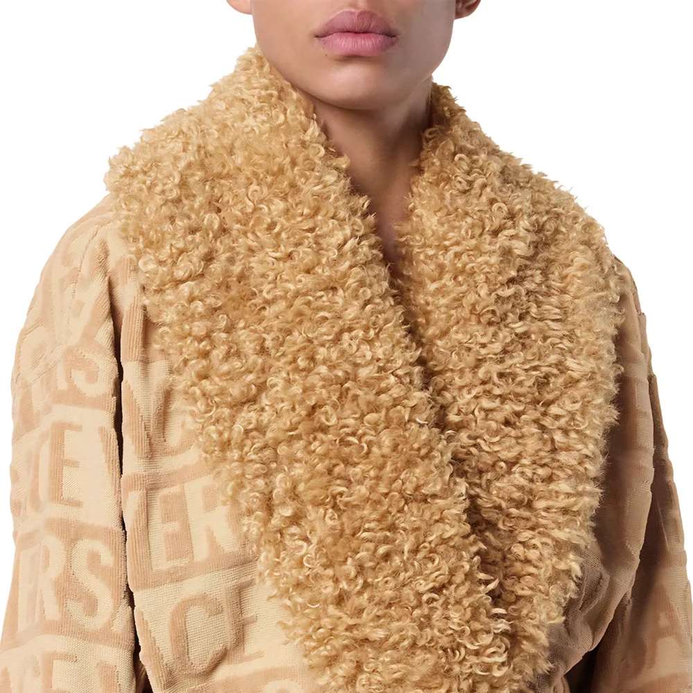 Camel Fur Trim Monogram Cotton Robe Camel Fur Trim Monogram Cotton Robe