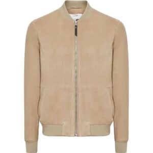 Mens Brown Bomber Suede Leather Jacket