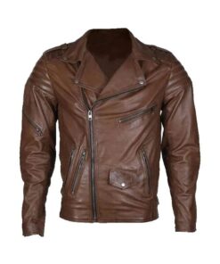 Lapel Style Biker Brown Leather Jacket