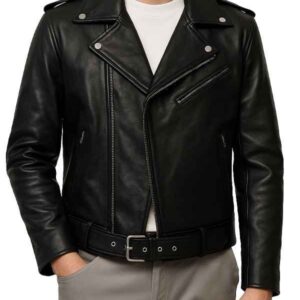 Mens Black Double-Zip Moto Jacket