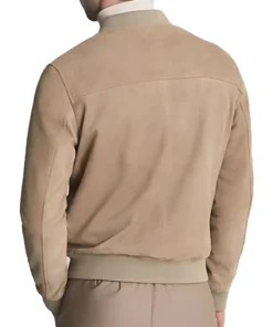 Mens Brown Bomber Suede Leather Jacket back