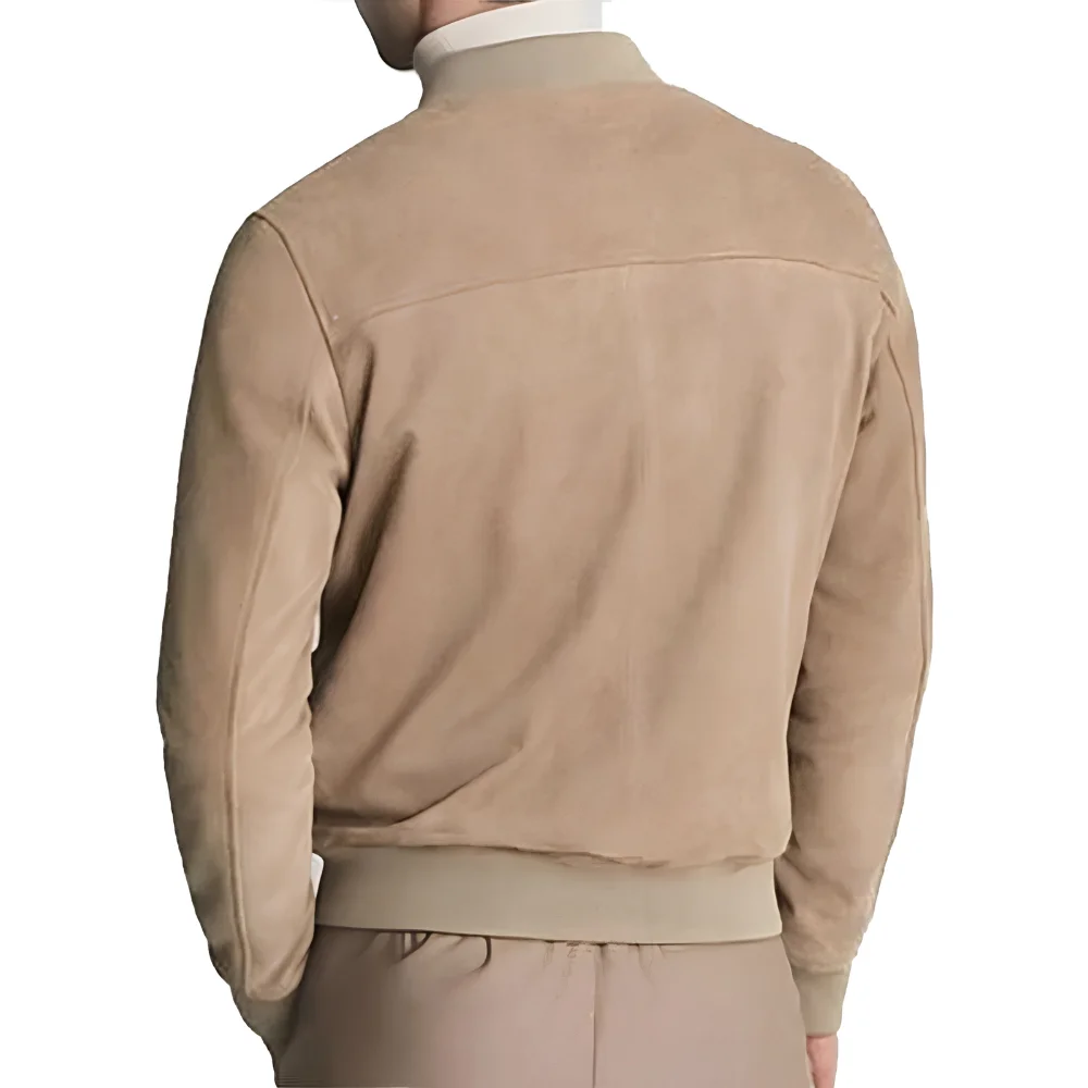 Mens Brown Bomber Suede Leather Jacket back Mens Brown Bomber Suede Leather Jacket back