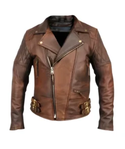 Men’s Brown Distressed Cafe Racer Leather Jacket