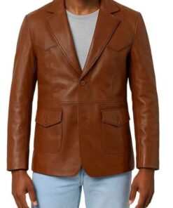 Brown Lapel Leather Blazer