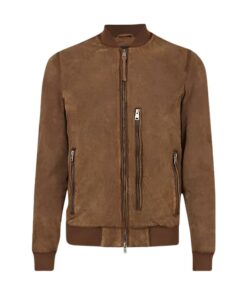 Mens Brown Suede Leather Bomber Jacket