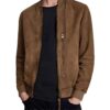 Mens Brown Suede Leather Bomber Jacket main image