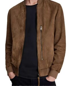 Mens Brown Suede Leather Bomber Jacket main image