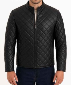Classic Style Black Leather Quilted Jacket